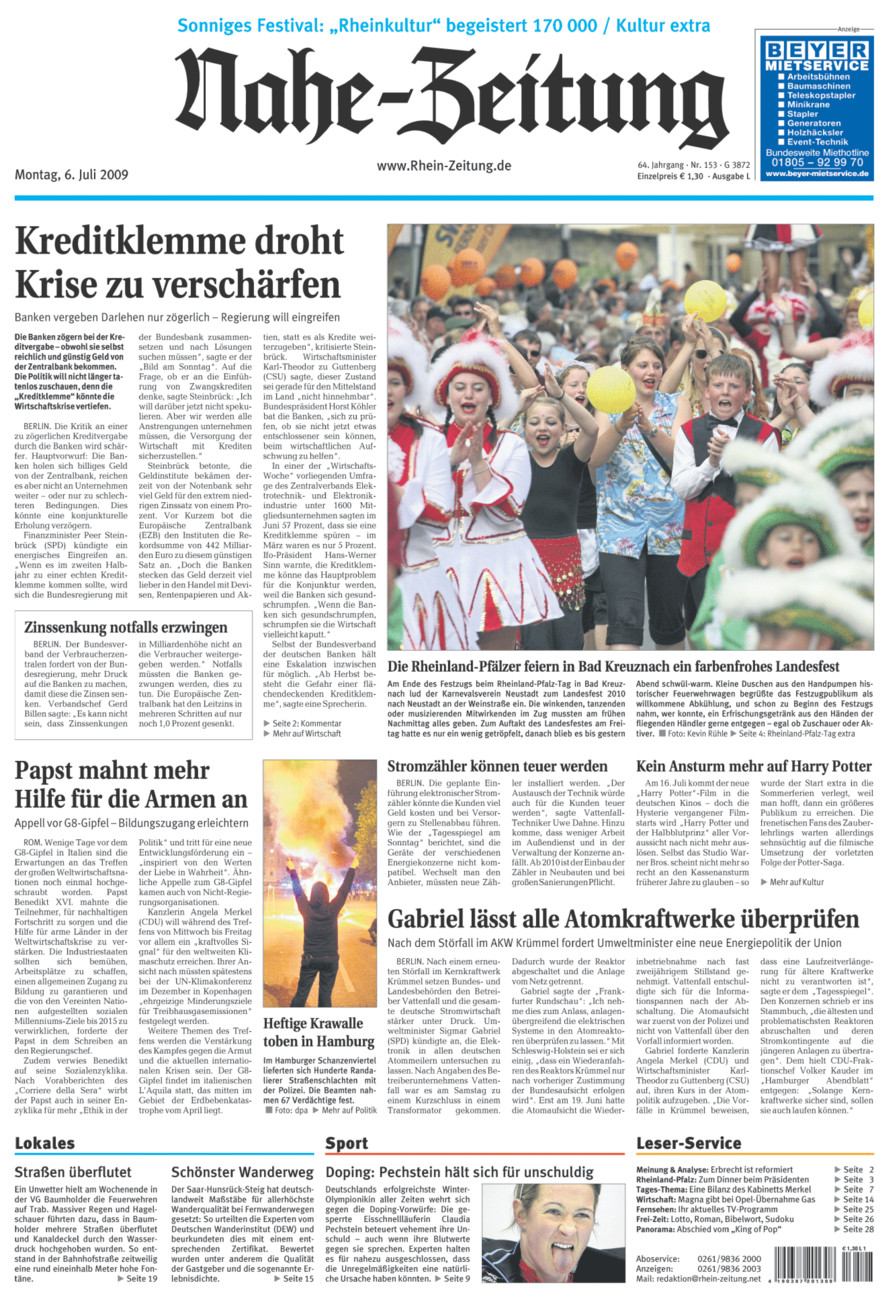 Nahe-Zeitung vom Montag, 06.07.2009