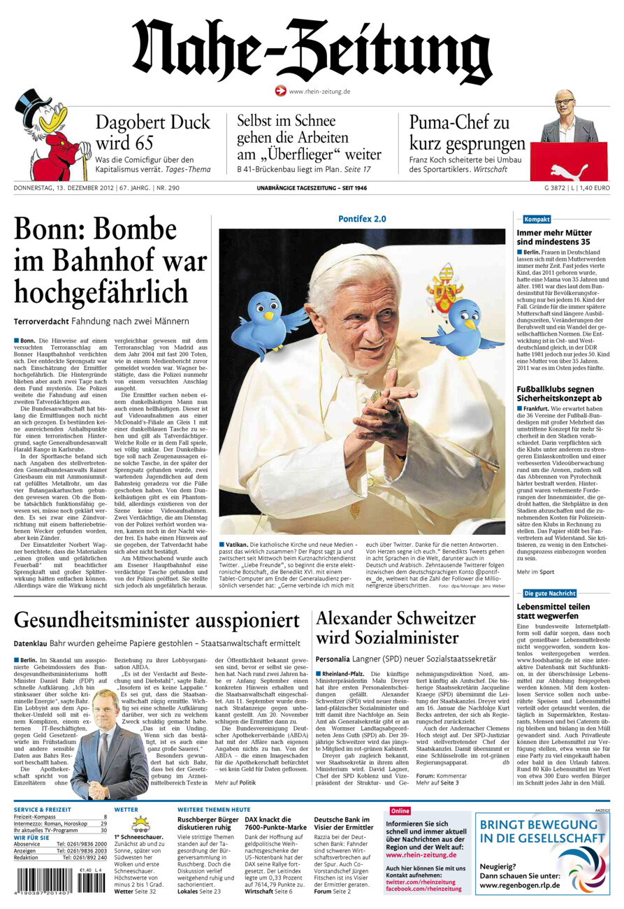 Nahe-Zeitung vom Donnerstag, 13.12.2012