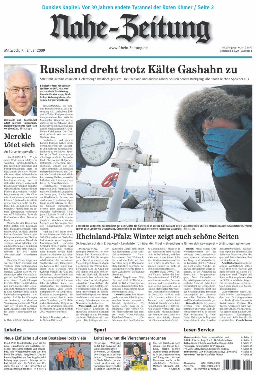 Nahe-Zeitung vom Mittwoch, 07.01.2009