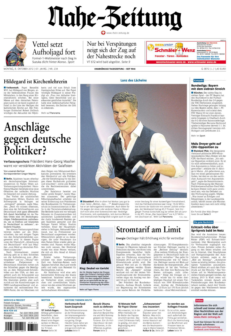 Nahe-Zeitung vom Montag, 08.10.2012