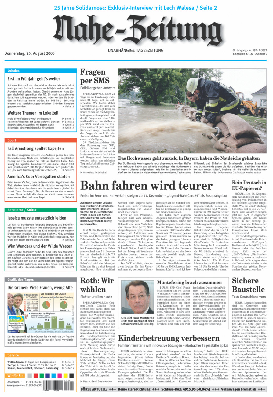 Nahe-Zeitung vom Donnerstag, 25.08.2005