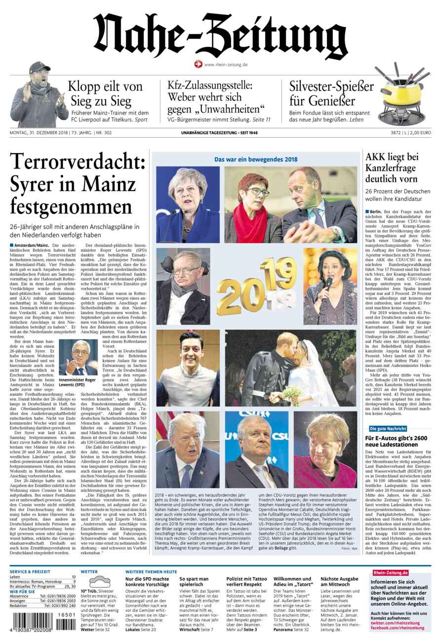 Nahe-Zeitung vom Montag, 31.12.2018