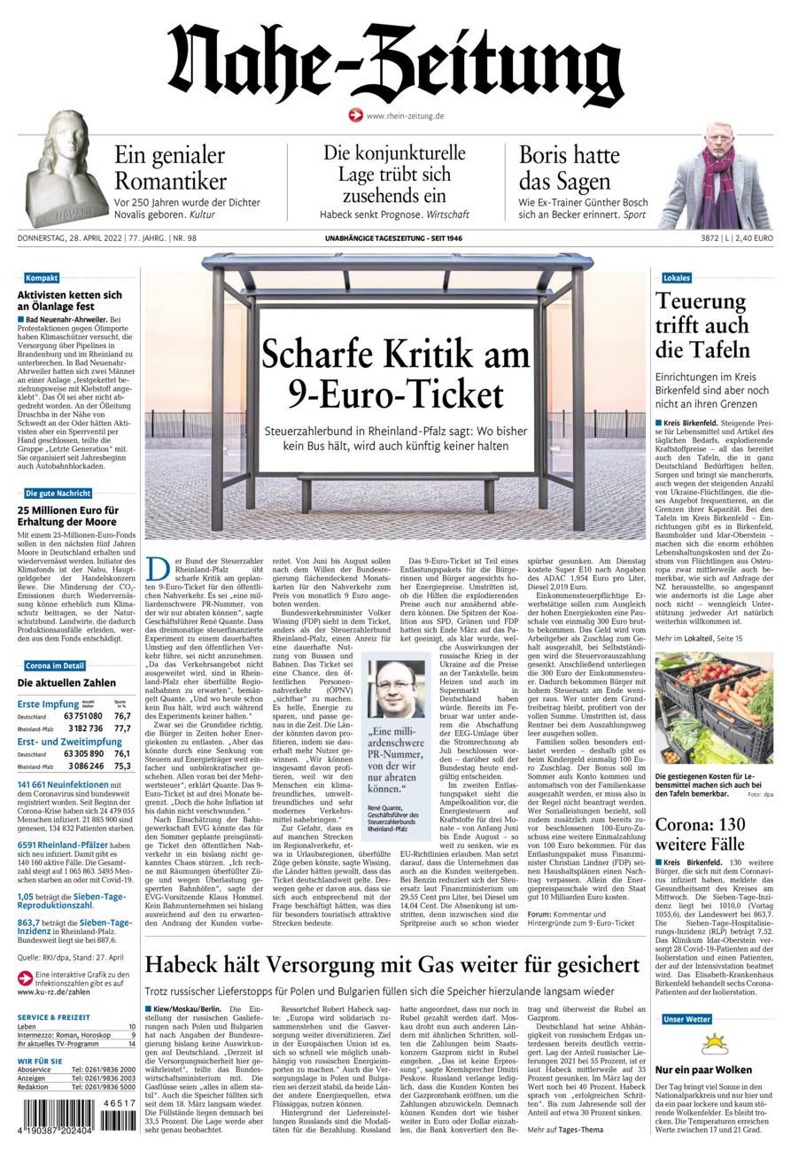 Nahe-Zeitung vom Donnerstag, 28.04.2022