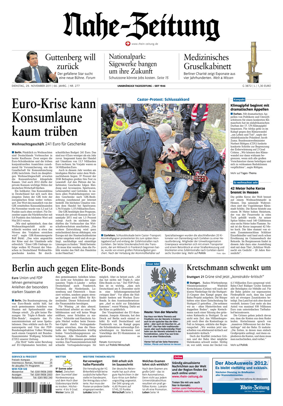 Nahe-Zeitung vom Dienstag, 29.11.2011
