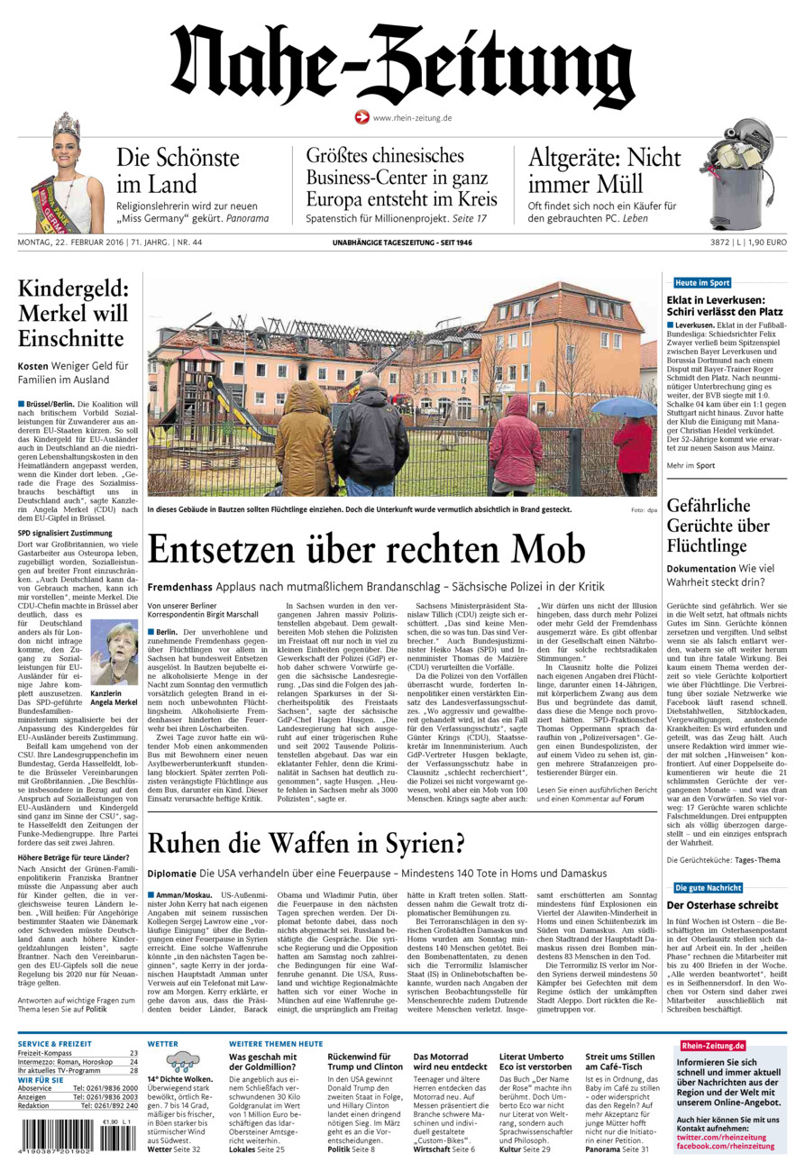 Nahe-Zeitung vom Montag, 22.02.2016