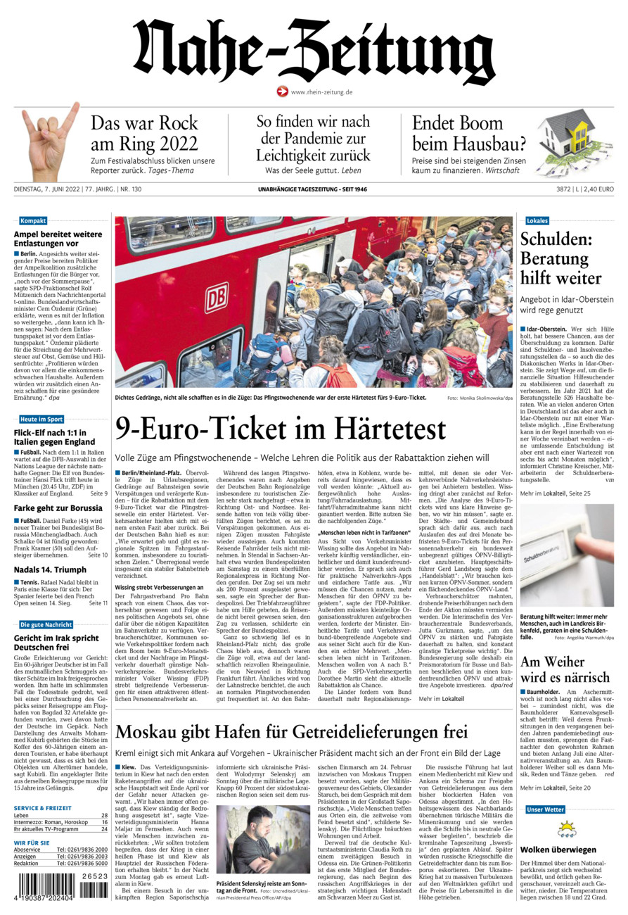 Nahe-Zeitung vom Dienstag, 07.06.2022