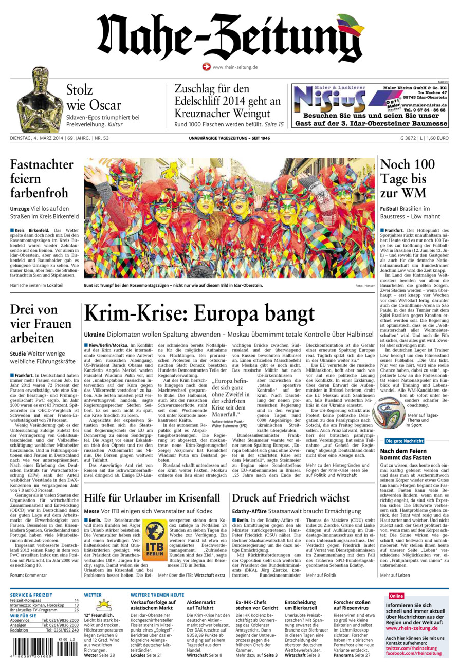 Nahe-Zeitung vom Dienstag, 04.03.2014