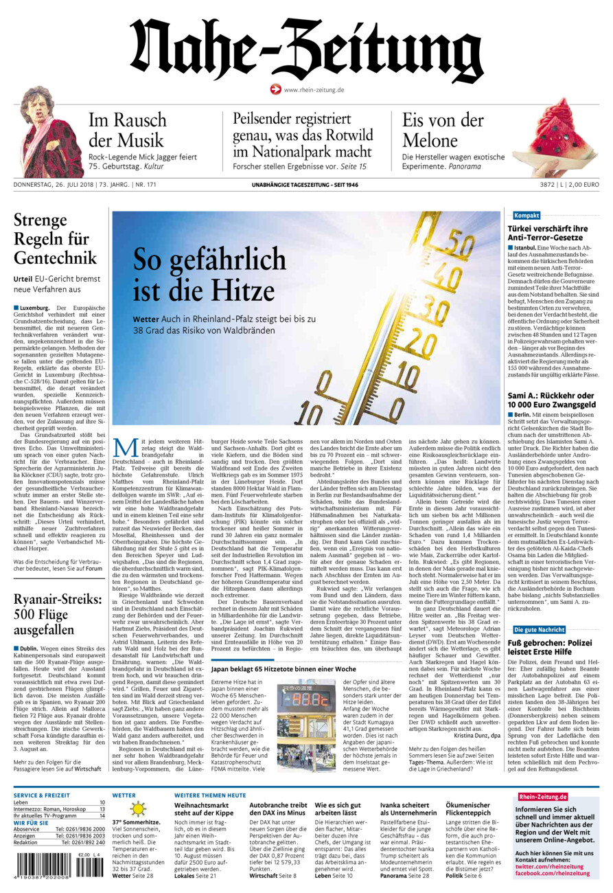 Nahe-Zeitung vom Donnerstag, 26.07.2018