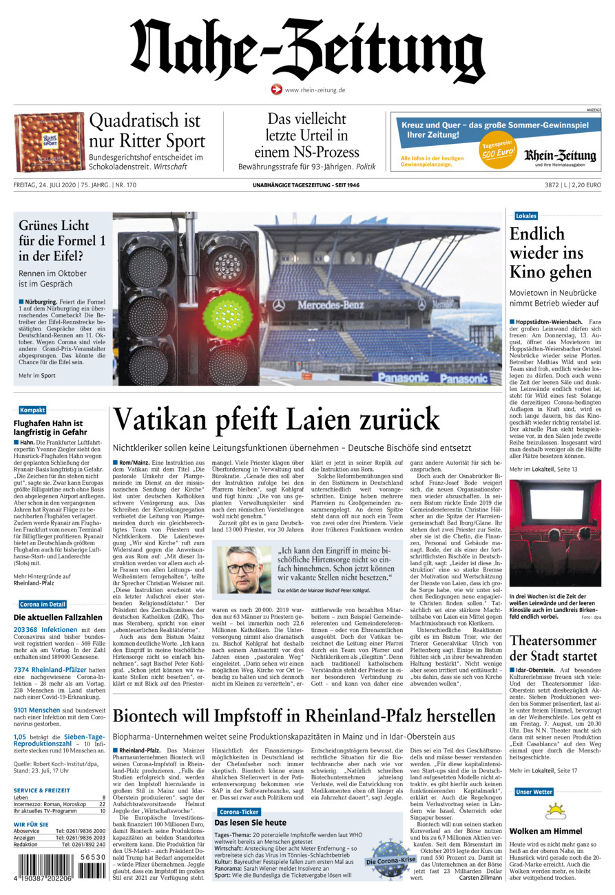 Nahe-Zeitung vom Freitag, 24.07.2020