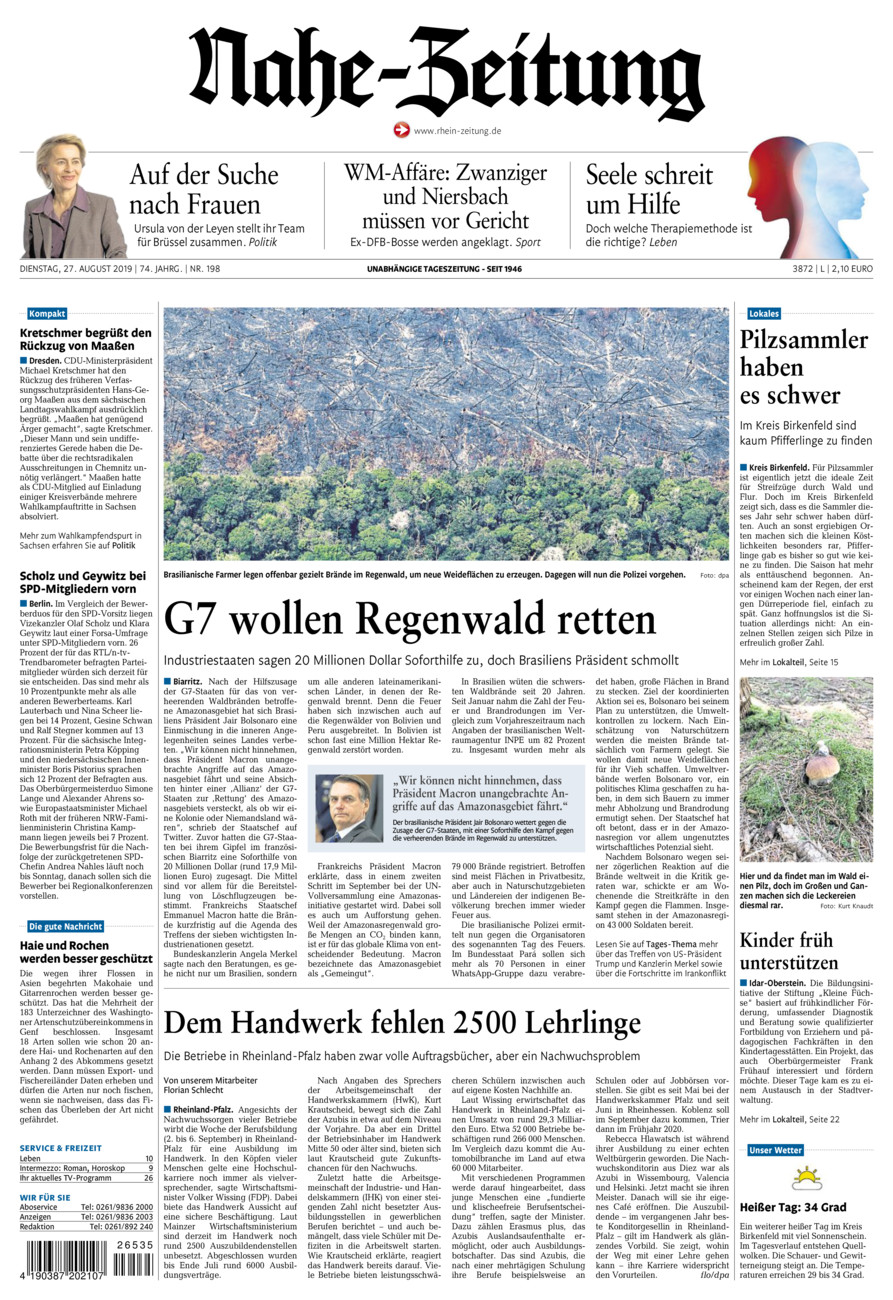 Nahe-Zeitung vom Dienstag, 27.08.2019