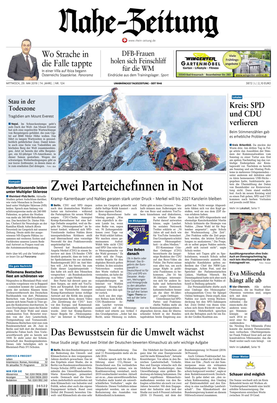 Nahe-Zeitung vom Mittwoch, 29.05.2019
