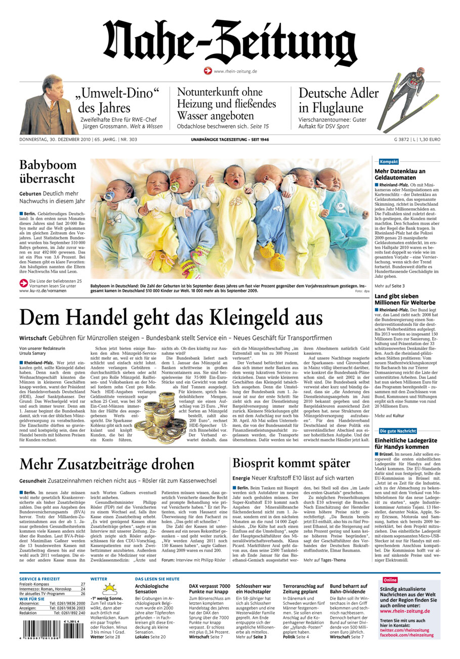 Nahe-Zeitung vom Donnerstag, 30.12.2010