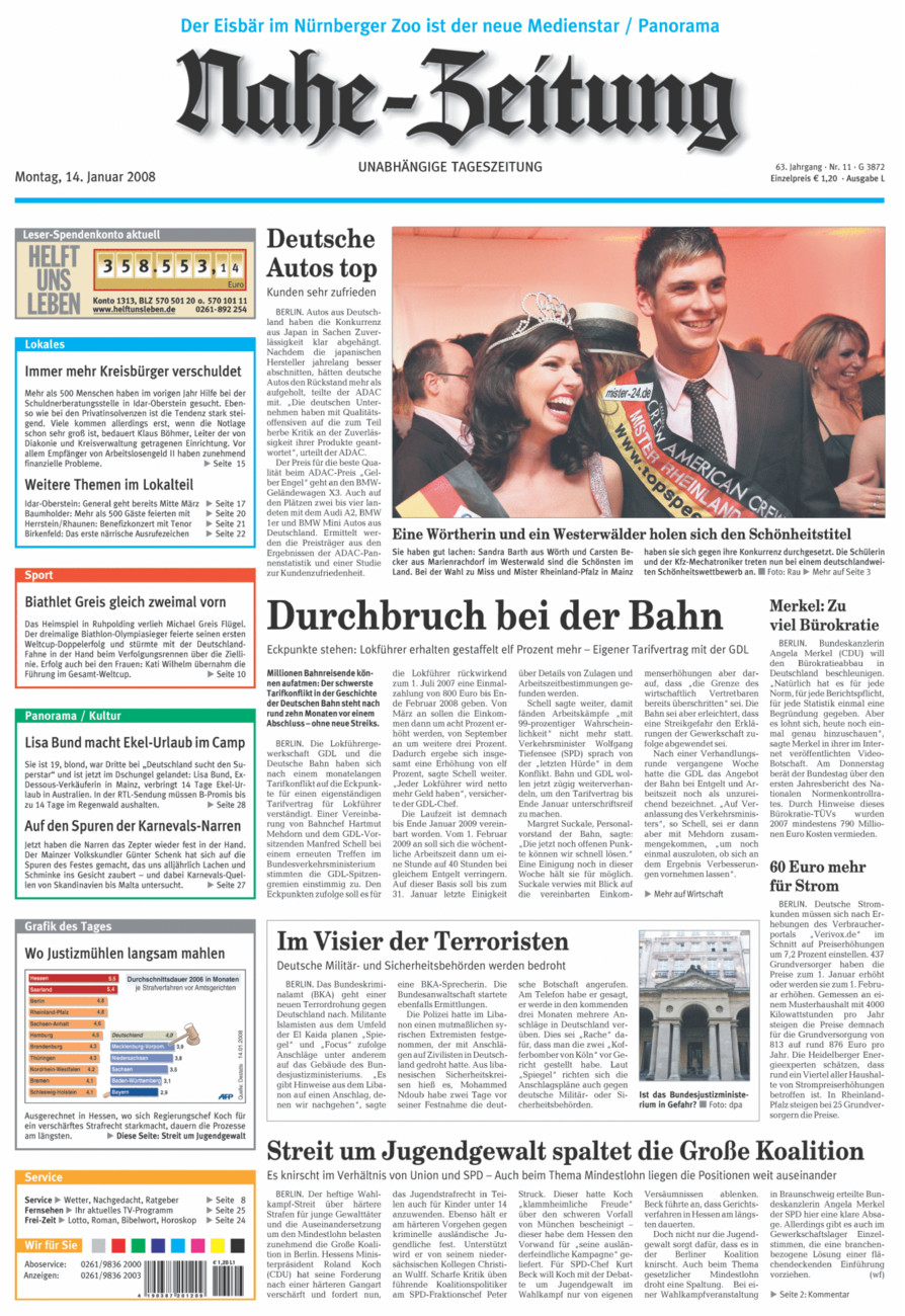 Nahe-Zeitung vom Montag, 14.01.2008