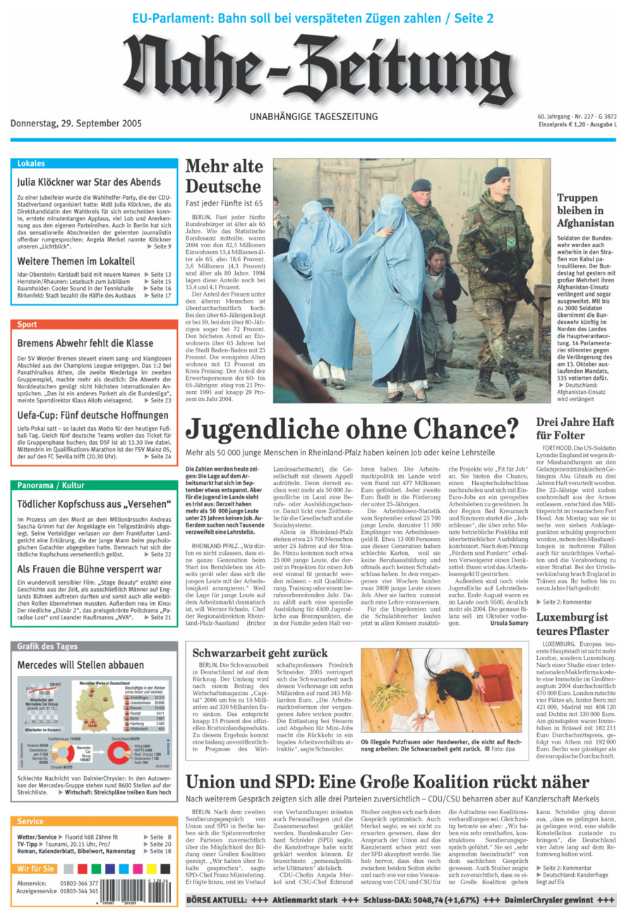Nahe-Zeitung vom Donnerstag, 29.09.2005