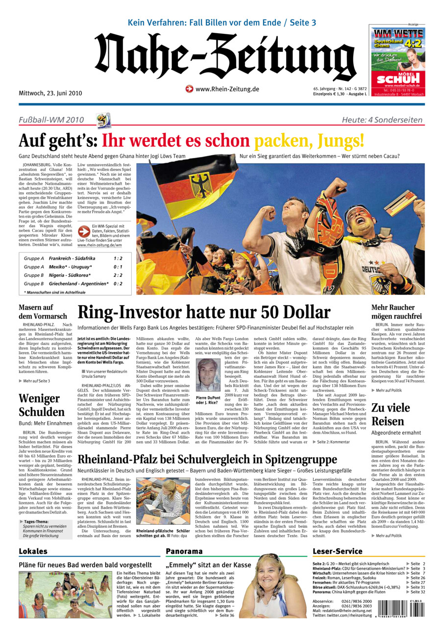 Nahe-Zeitung vom Mittwoch, 23.06.2010