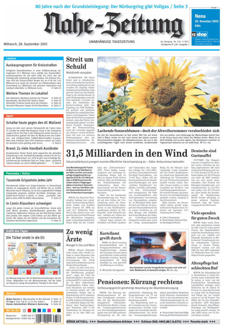 Nahe-Zeitung vom Mittwoch, 28.09.2005