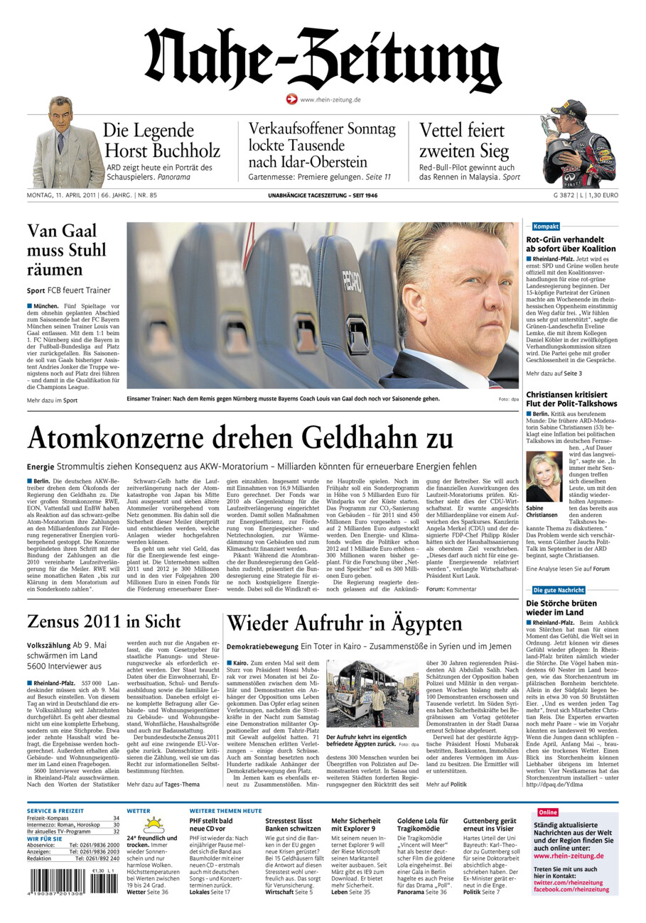 Nahe-Zeitung vom Montag, 11.04.2011