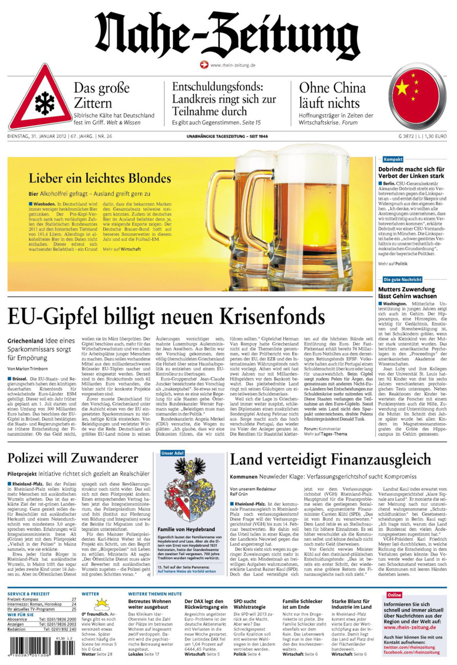 Nahe-Zeitung vom Dienstag, 31.01.2012