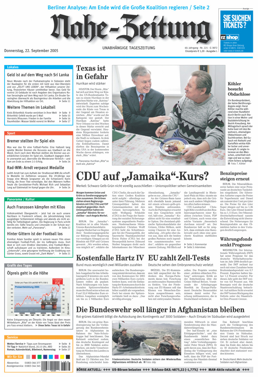 Nahe-Zeitung vom Donnerstag, 22.09.2005