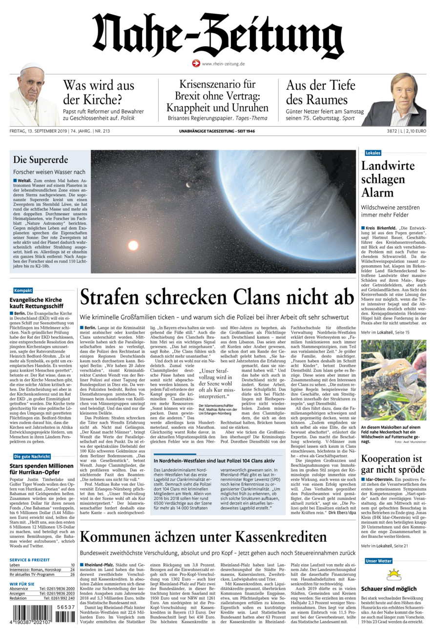 Nahe-Zeitung vom Freitag, 13.09.2019