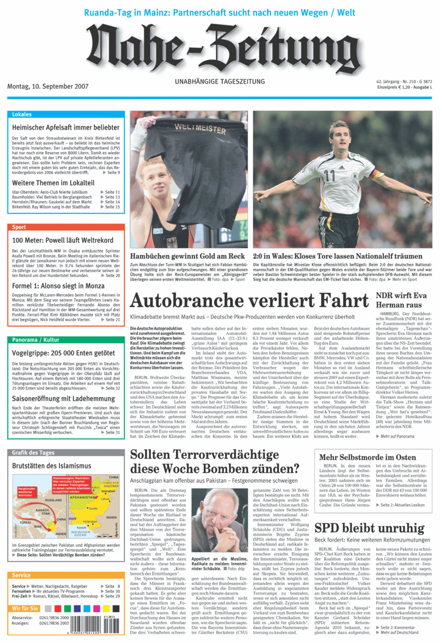 Nahe-Zeitung vom Montag, 10.09.2007