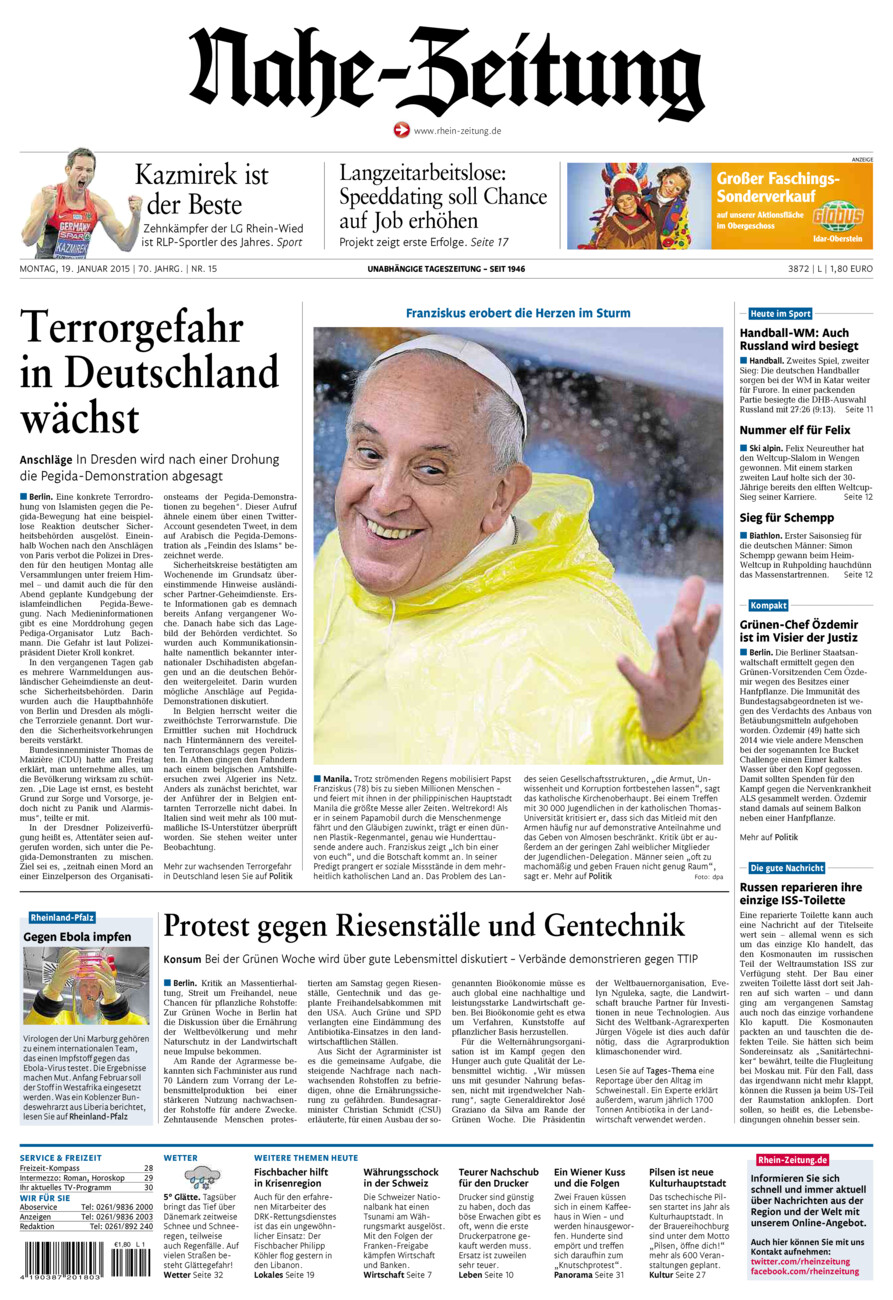 Nahe-Zeitung vom Montag, 19.01.2015