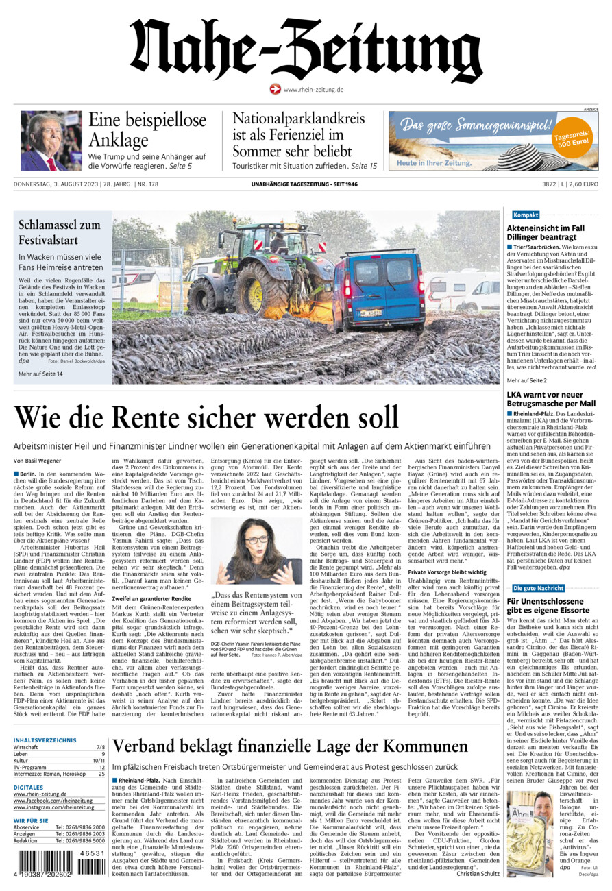 Nahe-Zeitung vom Donnerstag, 03.08.2023