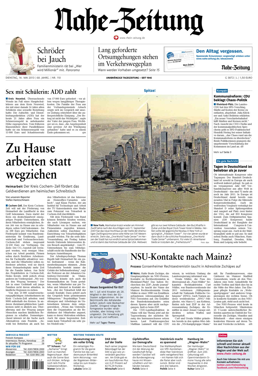 Nahe-Zeitung vom Dienstag, 14.05.2013