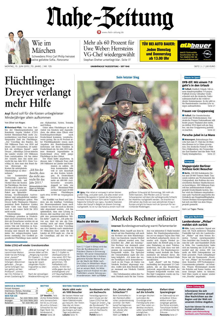 Nahe-Zeitung vom Montag, 15.06.2015