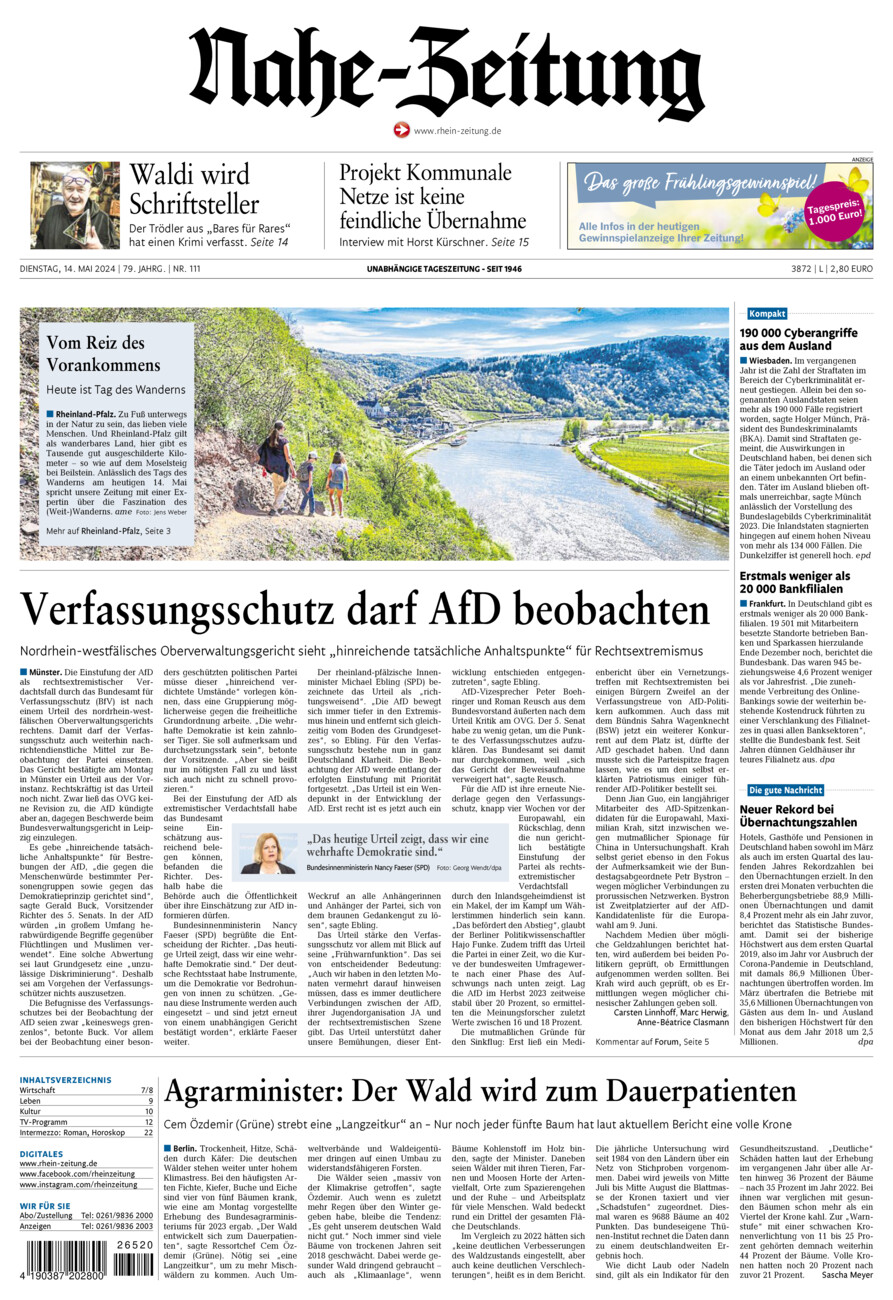 Nahe-Zeitung vom Dienstag, 14.05.2024