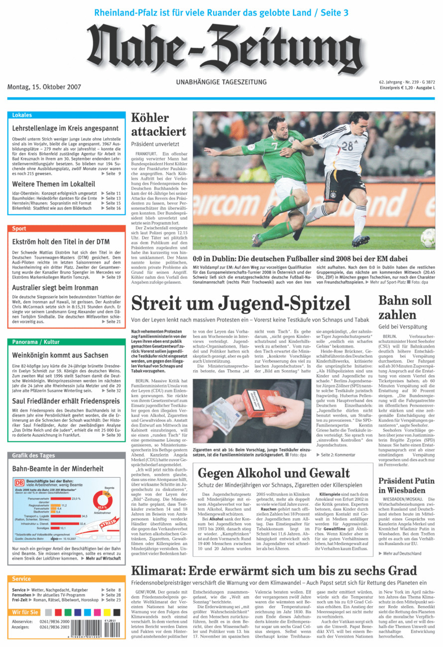 Nahe-Zeitung vom Montag, 15.10.2007