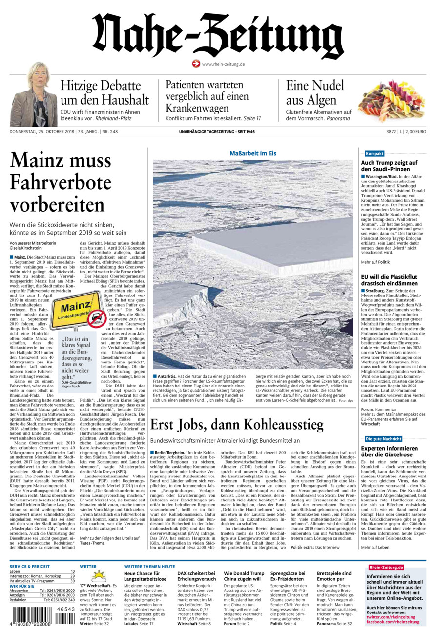 Nahe-Zeitung vom Donnerstag, 25.10.2018