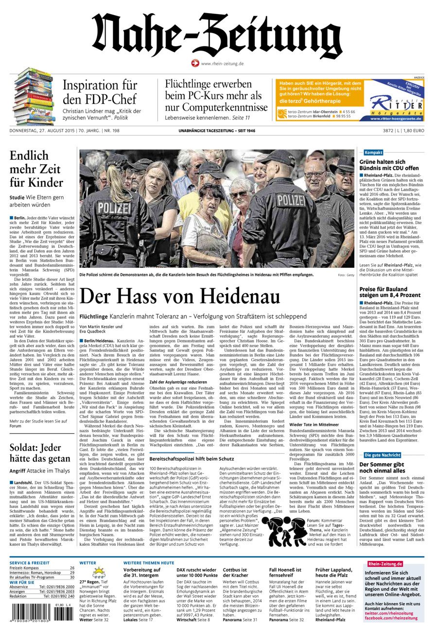 Nahe-Zeitung vom Donnerstag, 27.08.2015