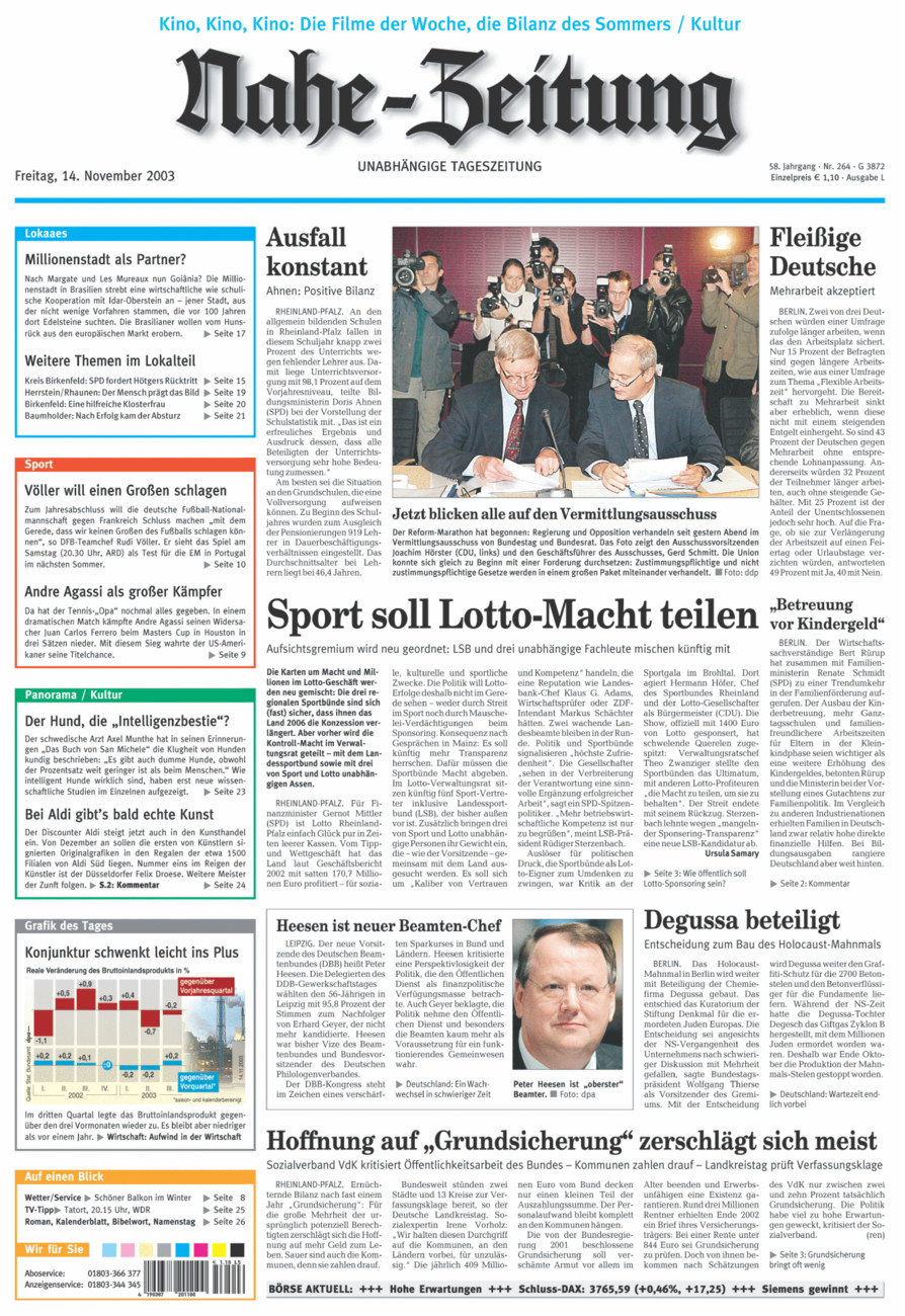 Nahe-Zeitung vom Freitag, 14.11.2003