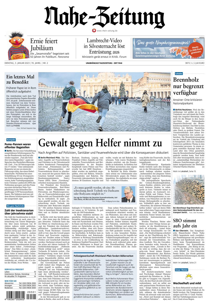 Nahe-Zeitung vom Dienstag, 03.01.2023