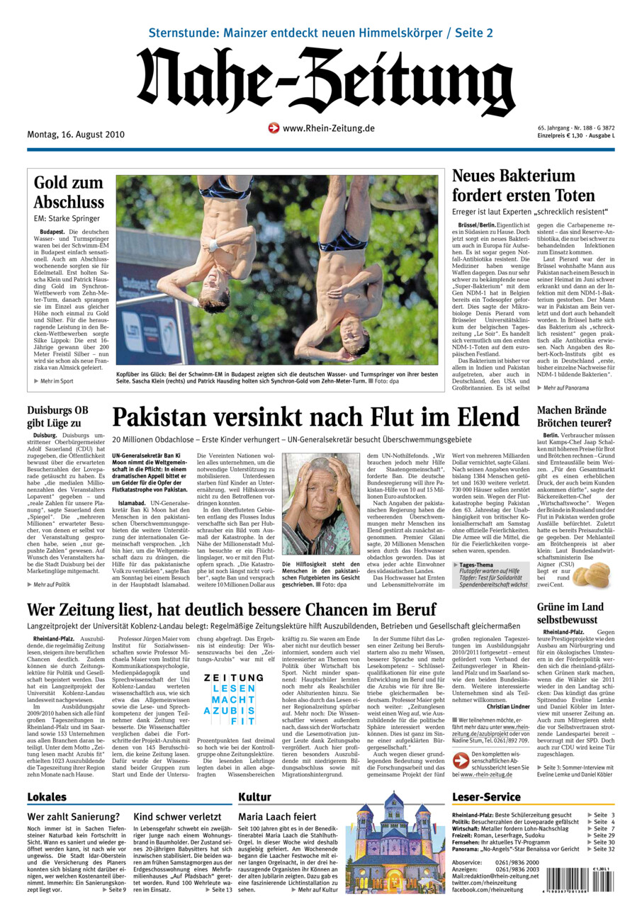 Nahe-Zeitung vom Montag, 16.08.2010