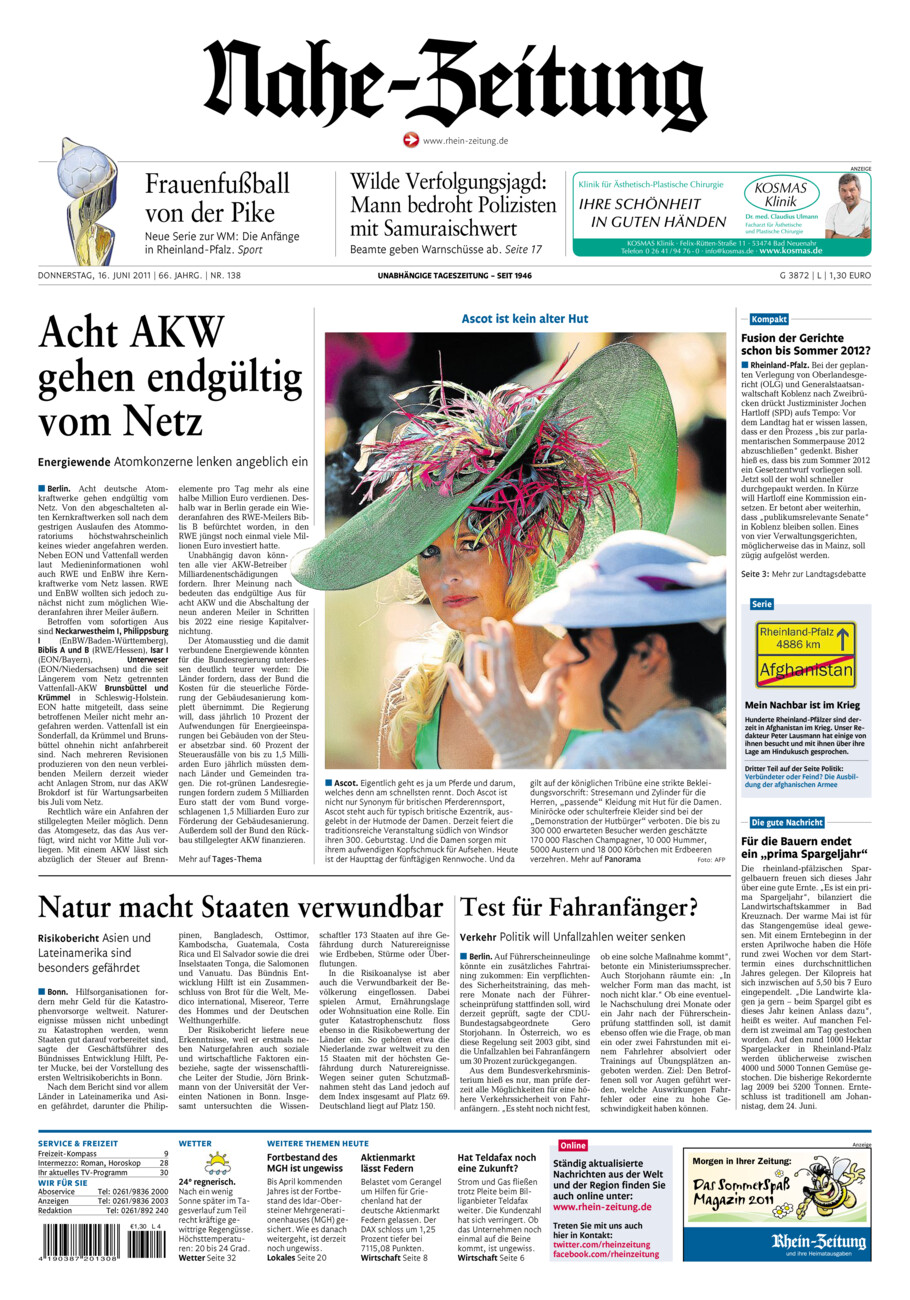 Nahe-Zeitung vom Donnerstag, 16.06.2011