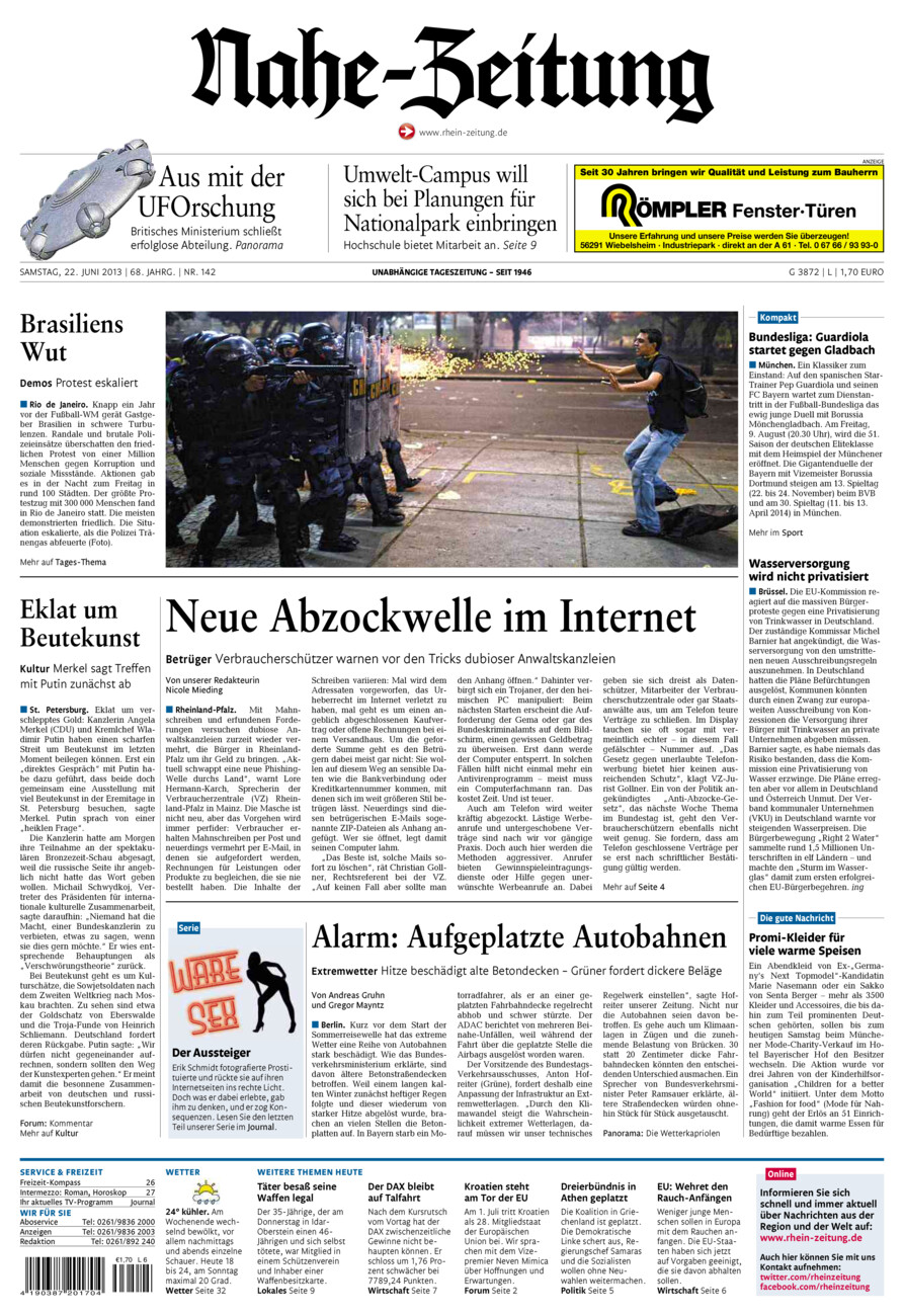 Nahe-Zeitung vom Samstag, 22.06.2013