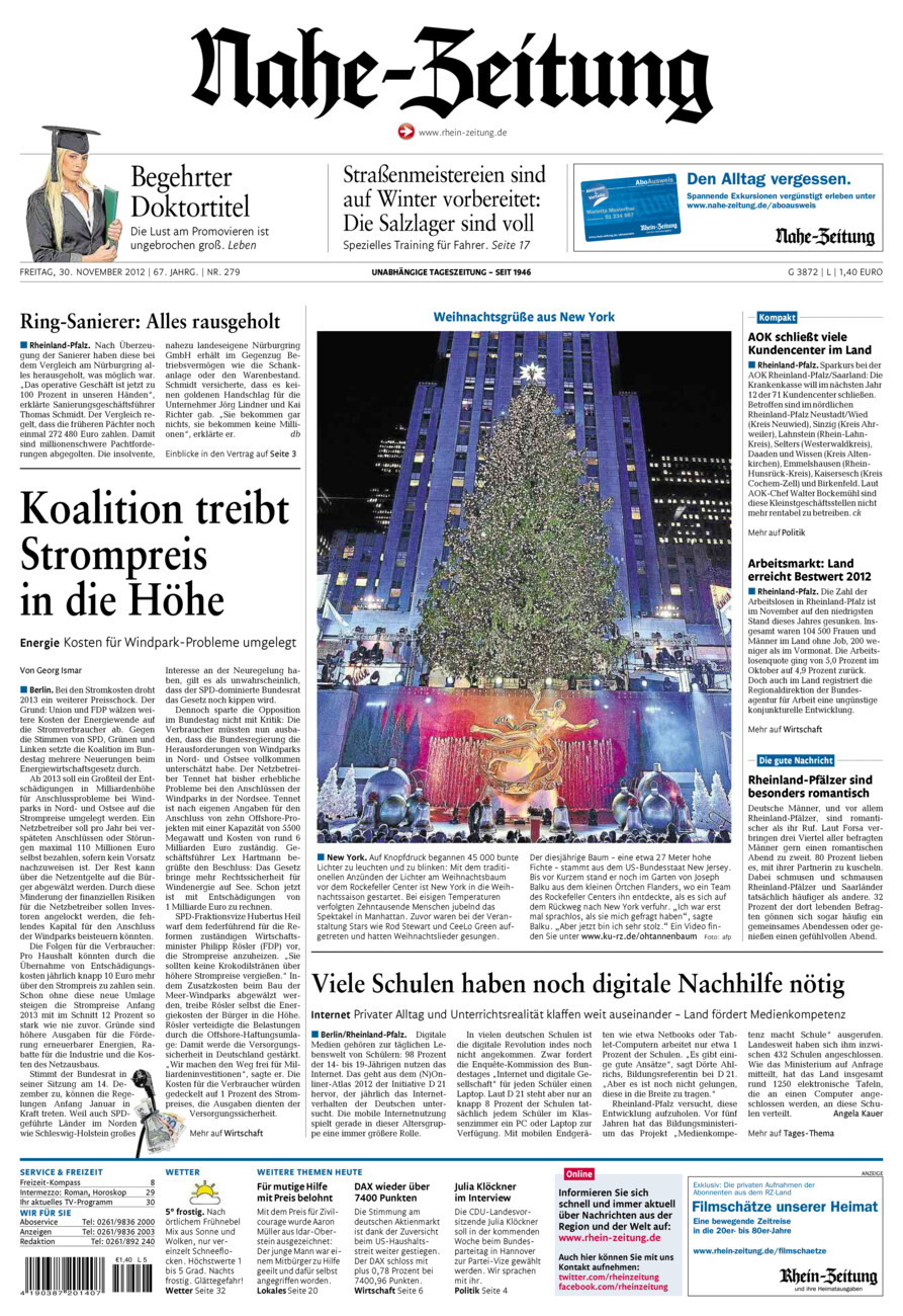 Nahe-Zeitung vom Freitag, 30.11.2012