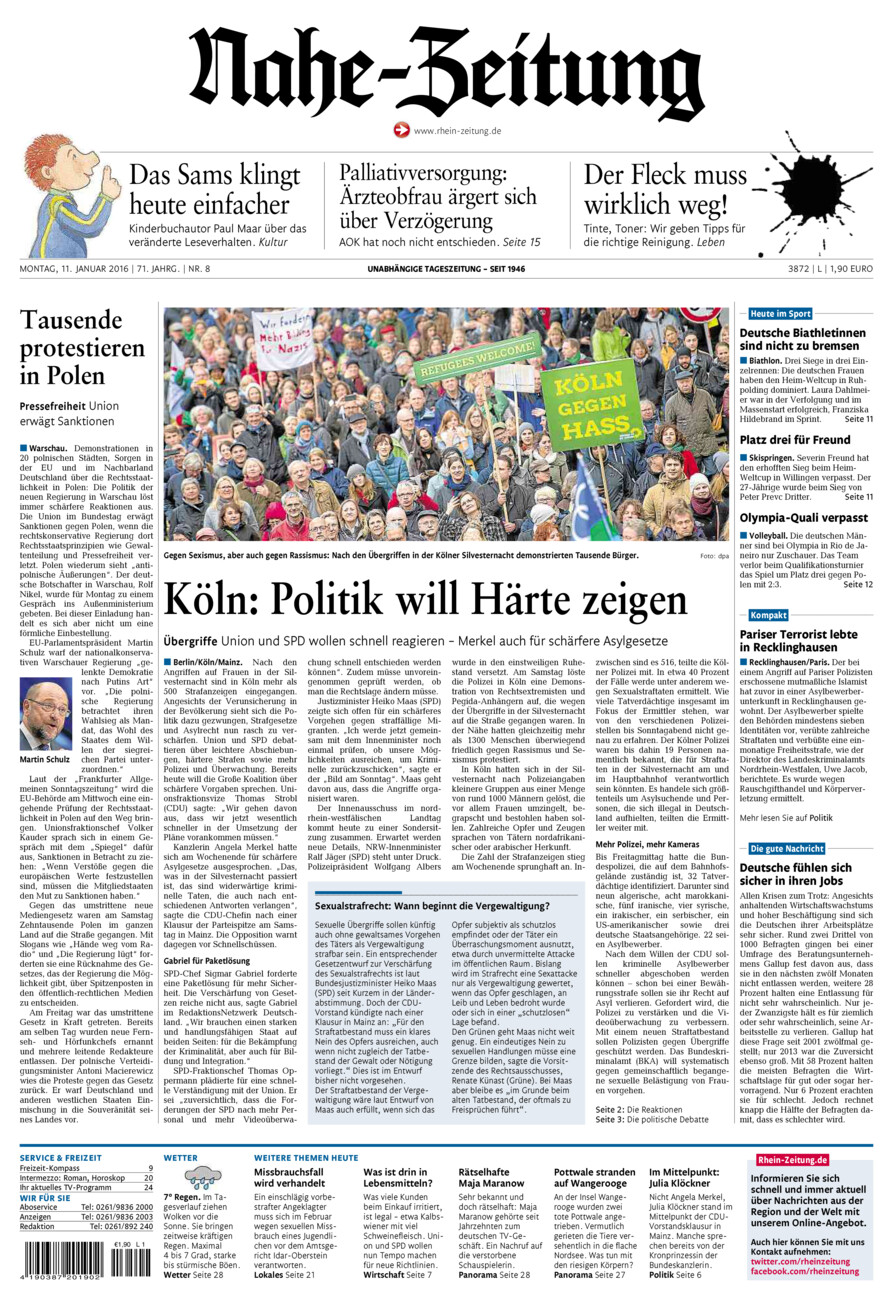 Nahe-Zeitung vom Montag, 11.01.2016