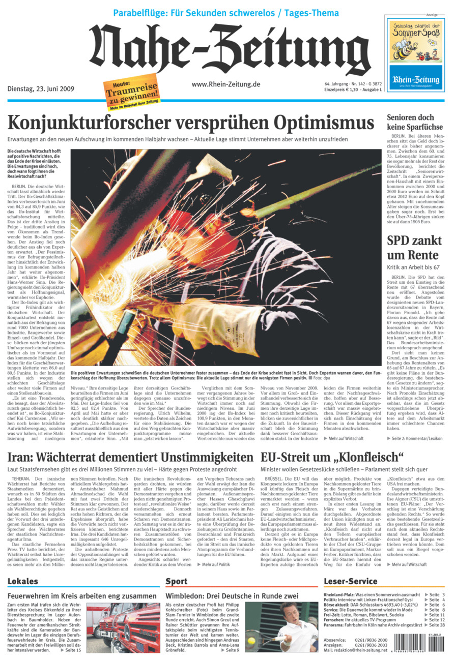 Nahe-Zeitung vom Dienstag, 23.06.2009