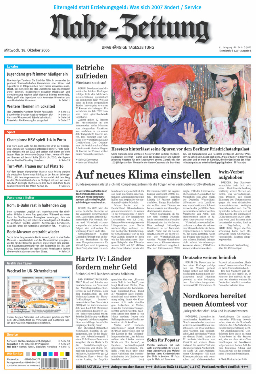 Nahe-Zeitung vom Mittwoch, 18.10.2006