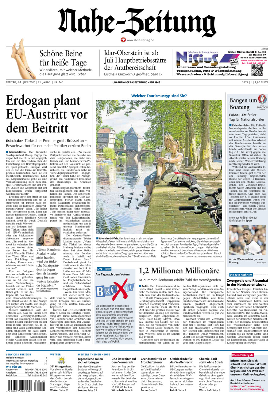 Nahe-Zeitung vom Freitag, 24.06.2016