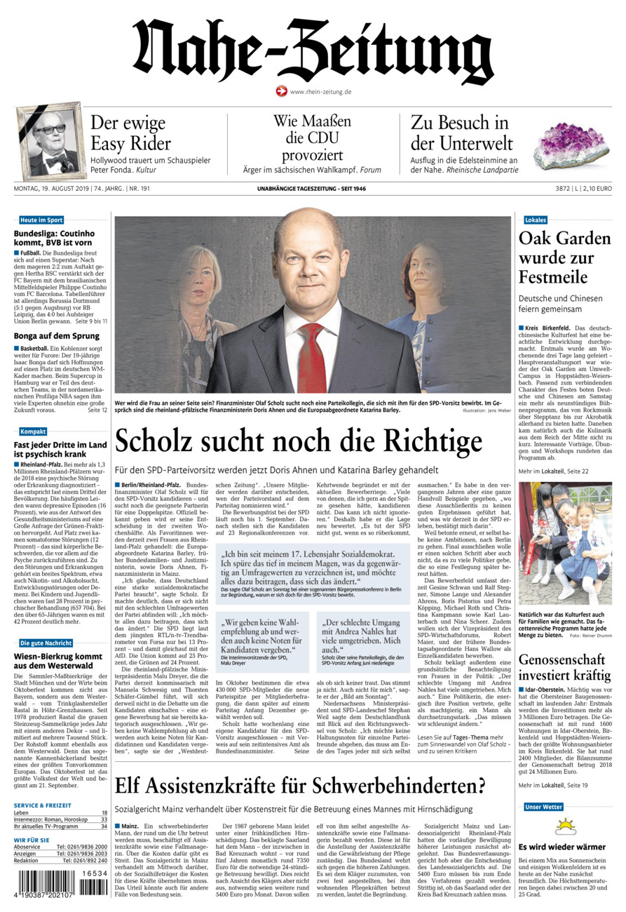 Nahe-Zeitung vom Montag, 19.08.2019