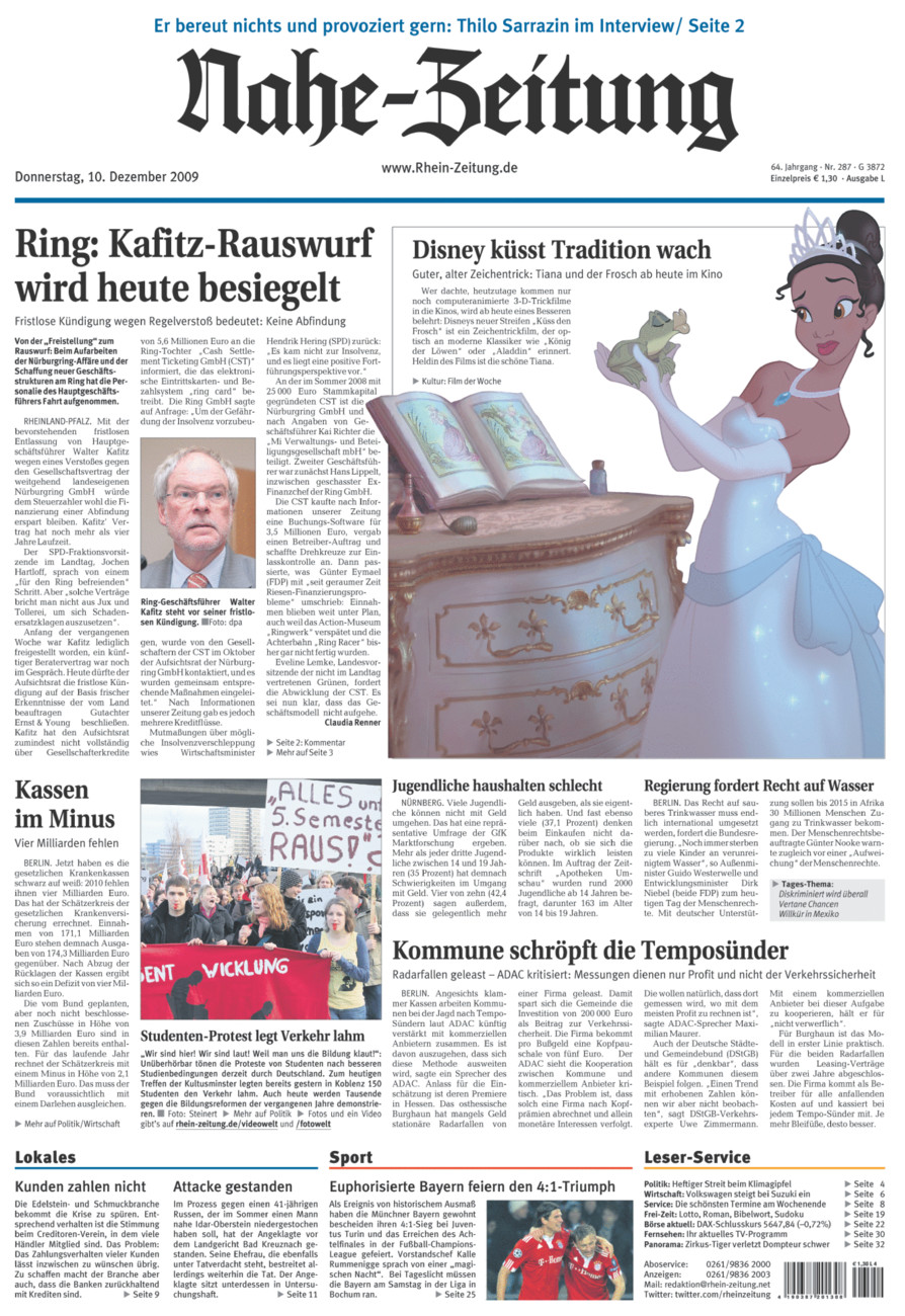 Nahe-Zeitung vom Donnerstag, 10.12.2009