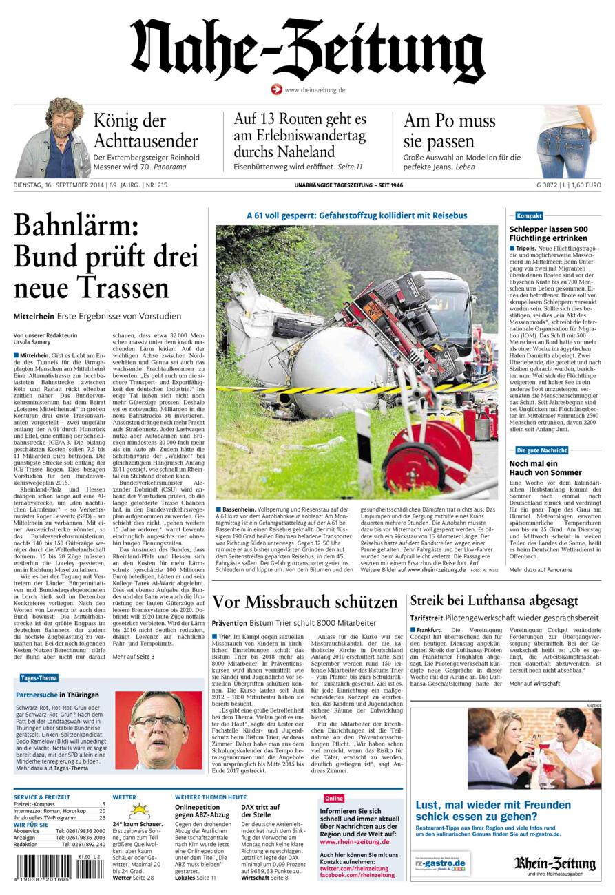 Nahe-Zeitung vom Dienstag, 16.09.2014