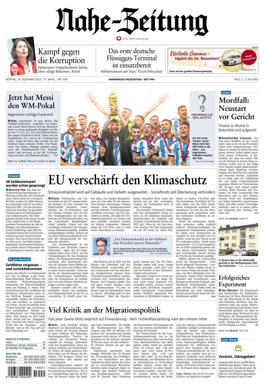 Nahe-Zeitung vom Montag, 19.12.2022