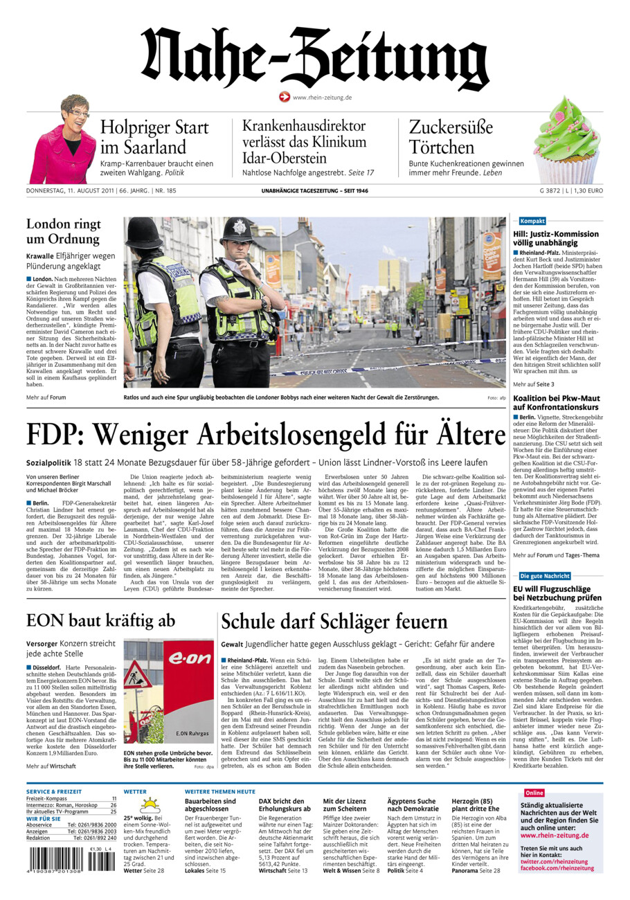 Nahe-Zeitung vom Donnerstag, 11.08.2011