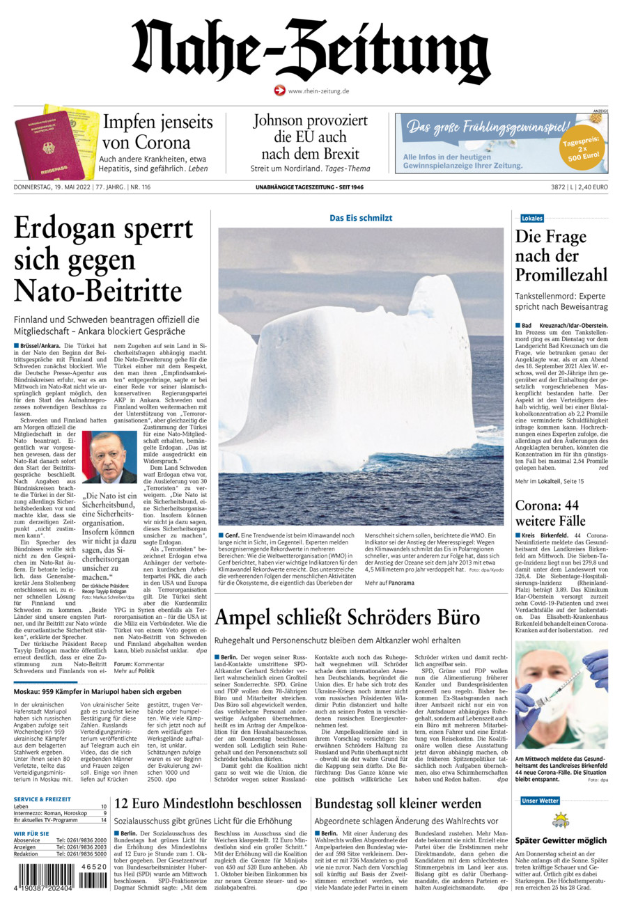 Nahe-Zeitung vom Donnerstag, 19.05.2022