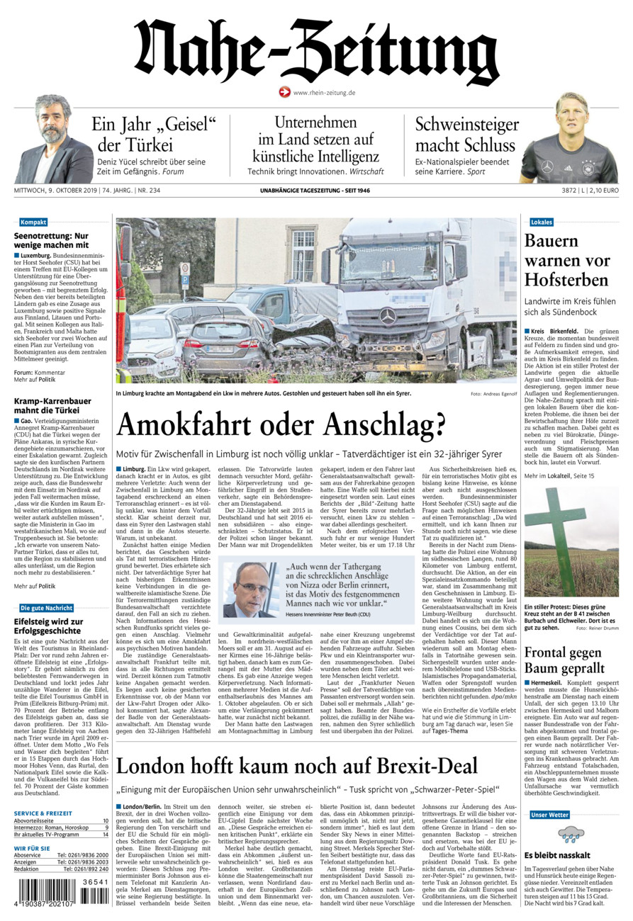 Nahe-Zeitung vom Mittwoch, 09.10.2019